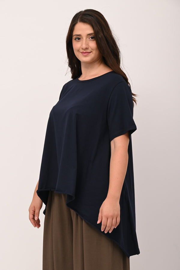 Flared sweater with raw hem - BLUE