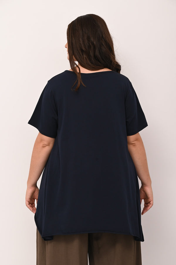 Flared sweater with raw hem - BLUE