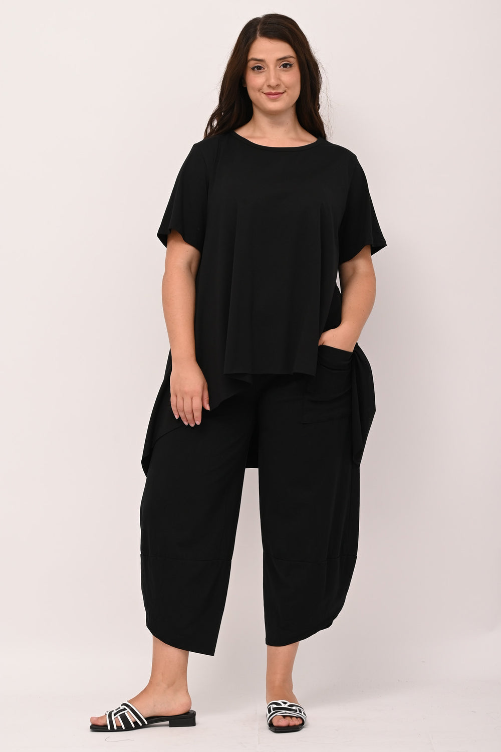 Raw Hem Flared Sweater - BLACK