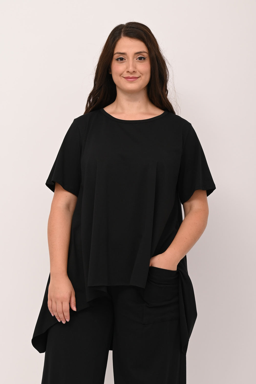 Raw Hem Flared Sweater - BLACK