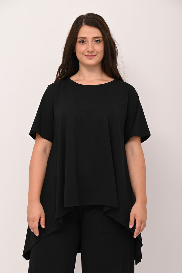 Raw Hem Flared Sweater - BLACK