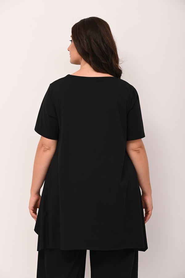 Raw Hem Flared Sweater - BLACK