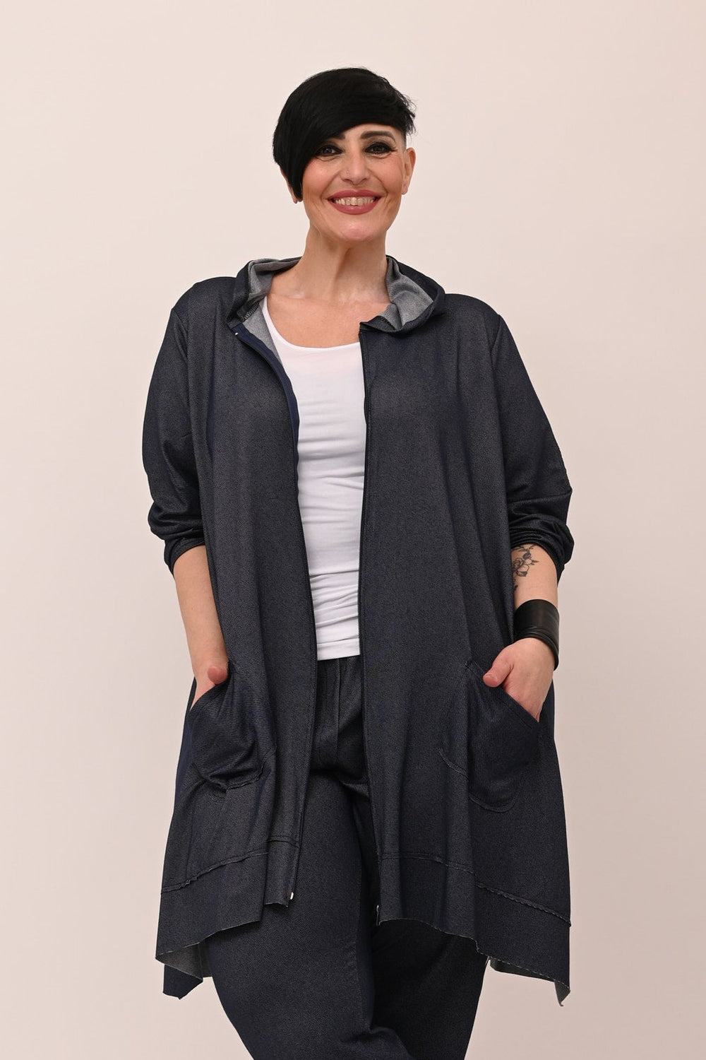 Giacca zip viscosa - Jeans scuro