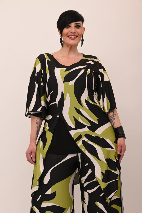 Blusa fantasia spacco - Verde acido/nero