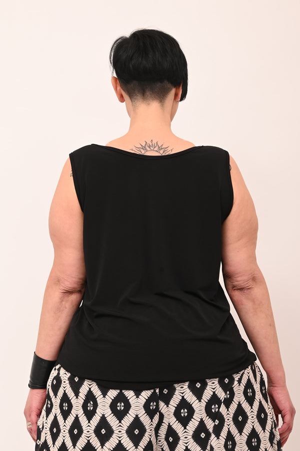 Top scollo V pizzo - Nero
