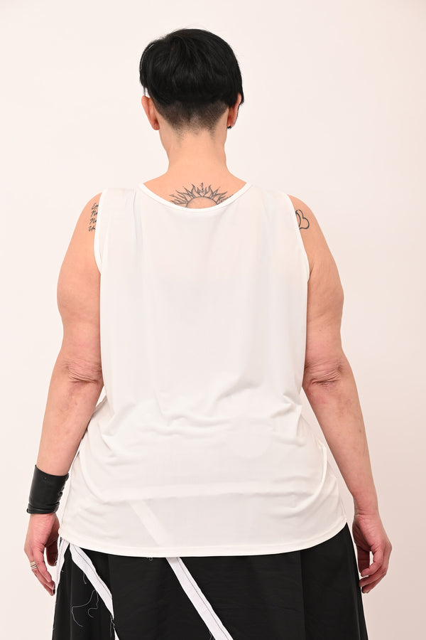 Top scollo V pizzo - Bianco