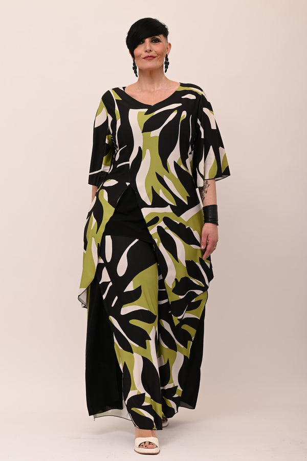 Blusa fantasia spacco - Verde acido/nero