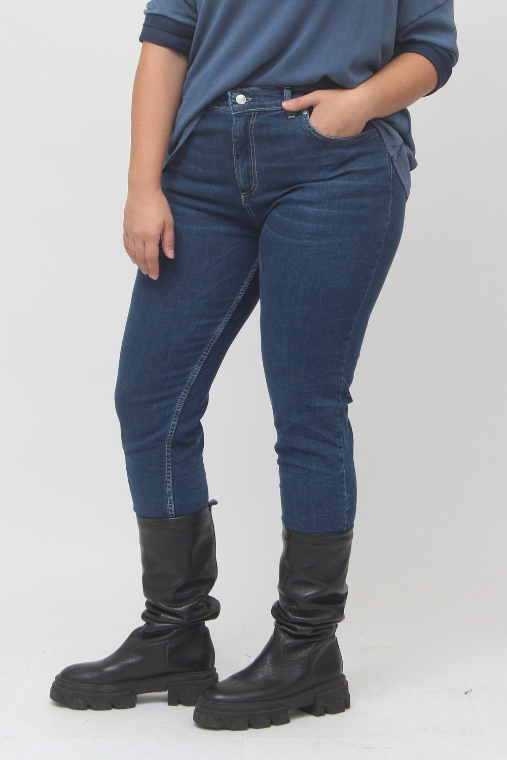 Jeans basico stropicciato - Blu medio
