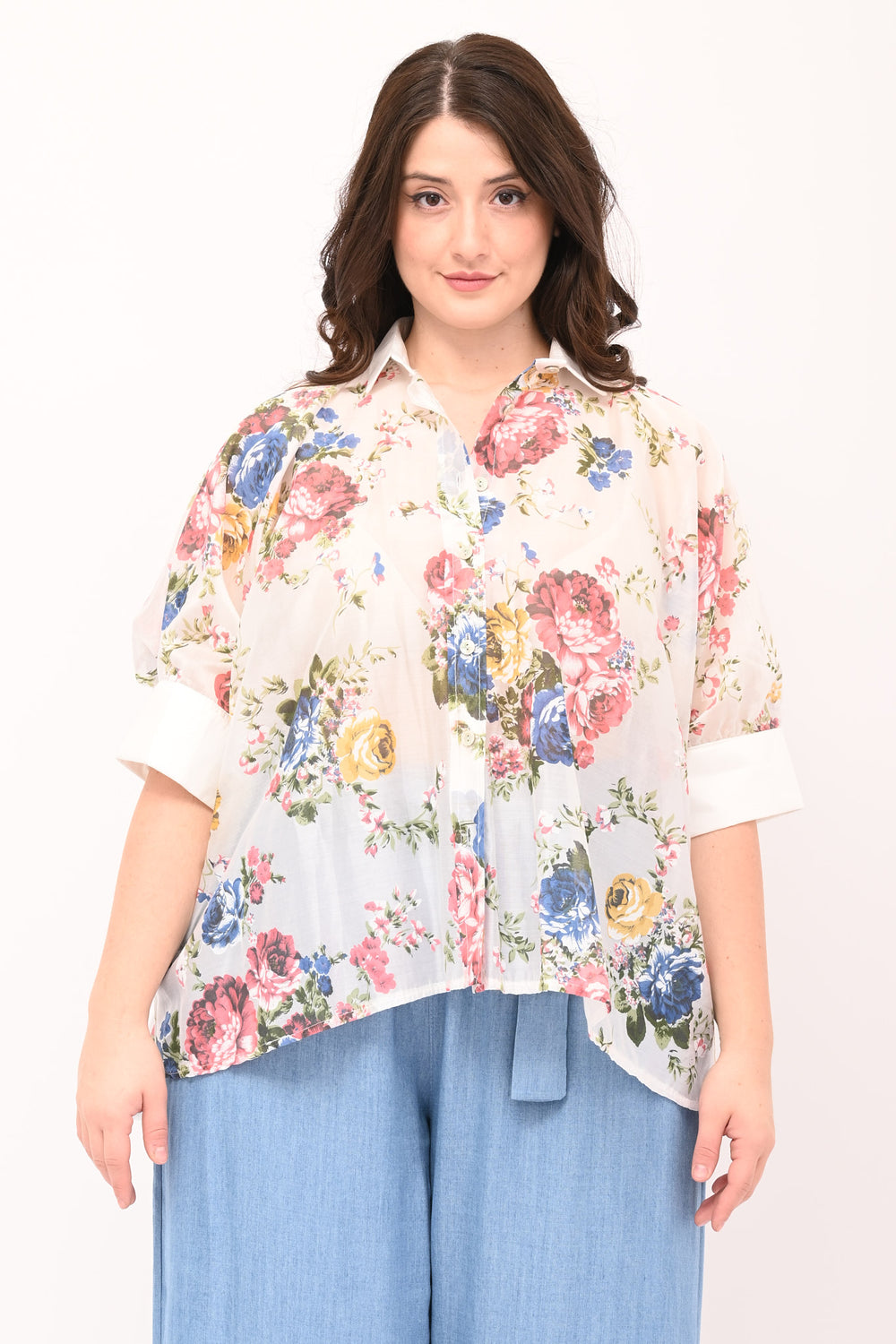 Fancy Box Cuff Shirt - White/Jeans