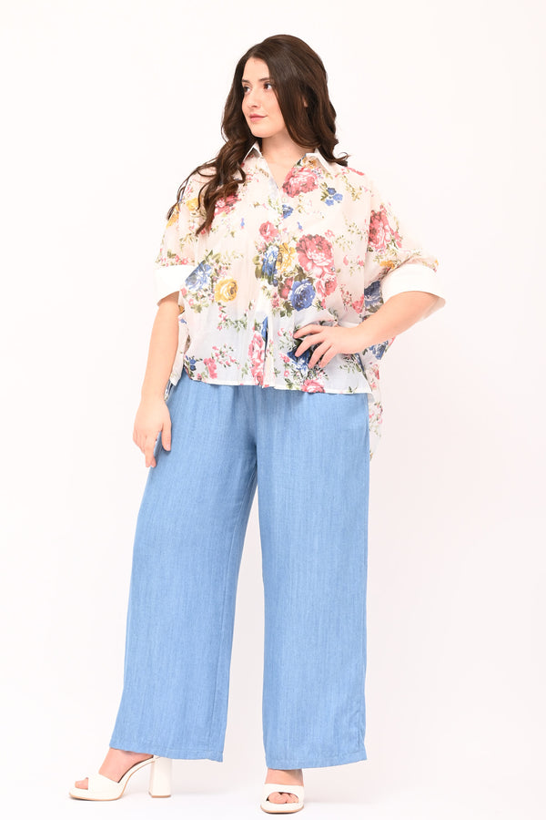 Fancy Box Cuff Shirt - White/Jeans