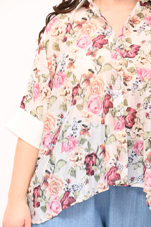 Fancy Box Cuff Shirt - White/Red