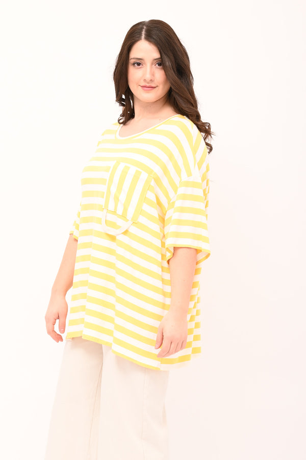 Striped Pocket Box T-Shirt - Mango