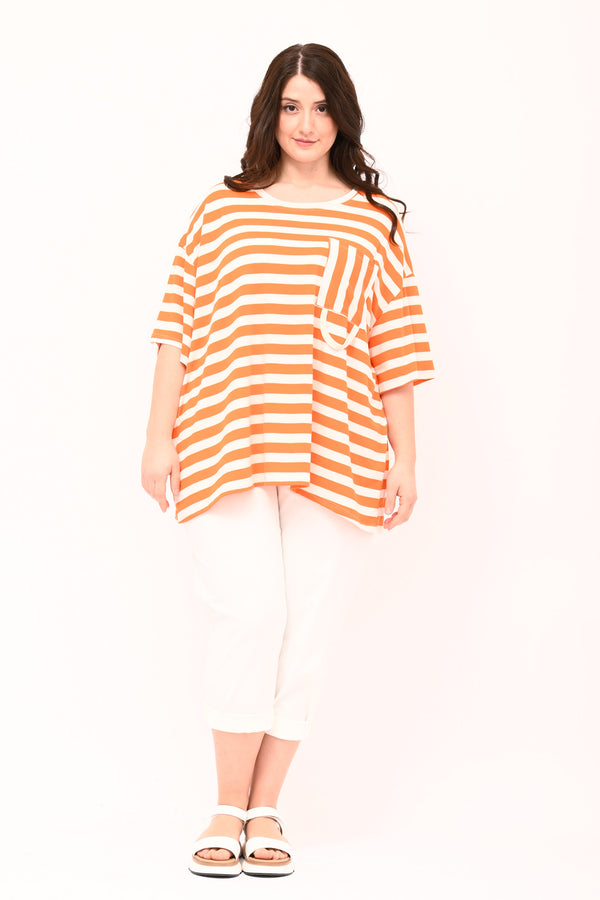 Striped Pocket Box T-Shirt - Orange