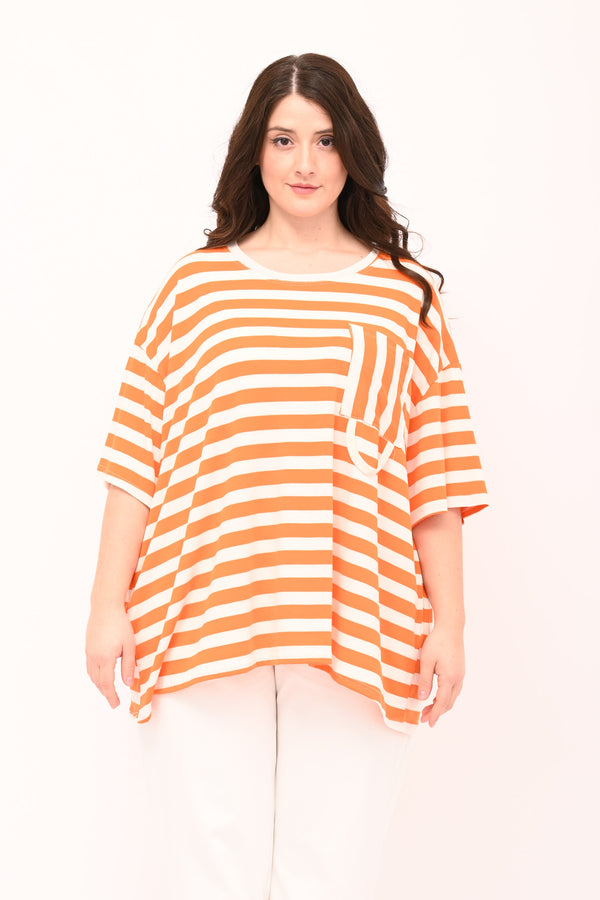 Striped Pocket Box T-Shirt - Orange