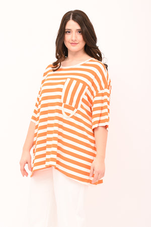 Striped Pocket Box T-Shirt - Orange