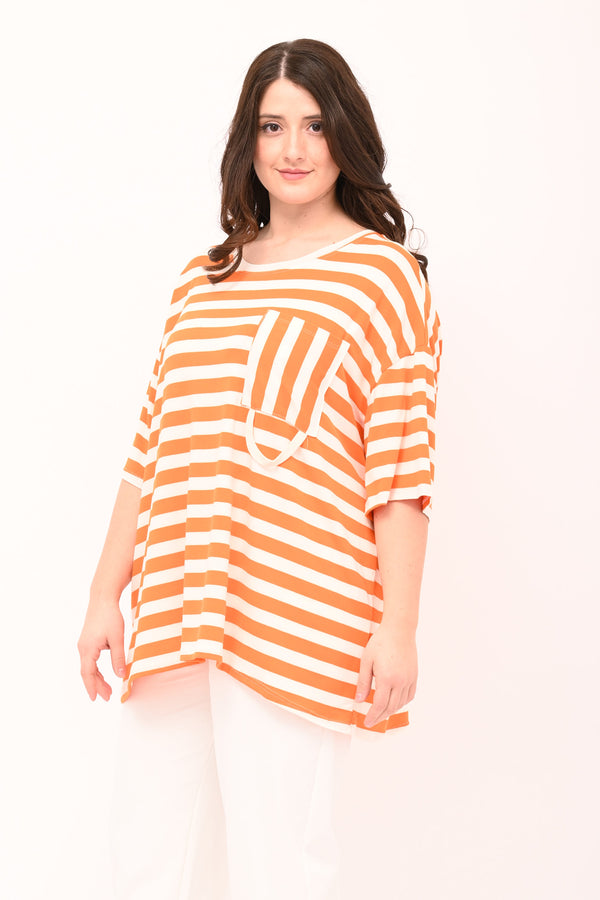 Striped Pocket Box T-Shirt - Orange
