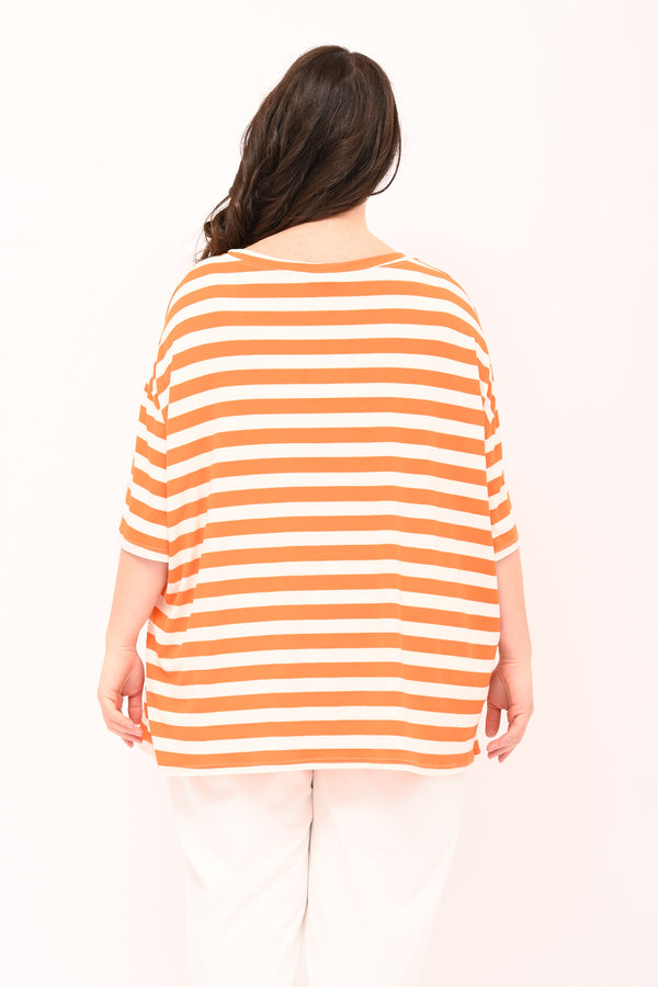 Striped Pocket Box T-Shirt - Orange