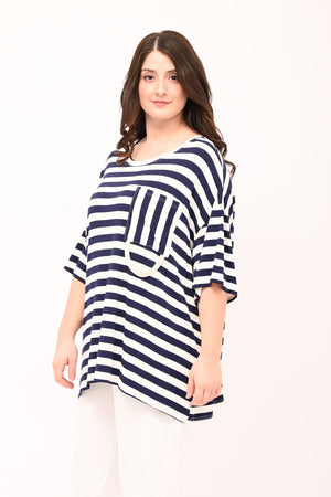 Striped Pocket Box T-Shirt - Blue