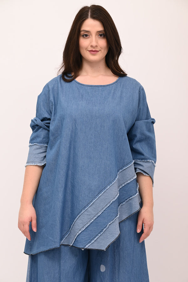 Asymmetrical jeans fringe blouse - Light jeans