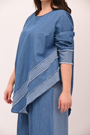 Asymmetrical jeans fringe blouse - Light jeans