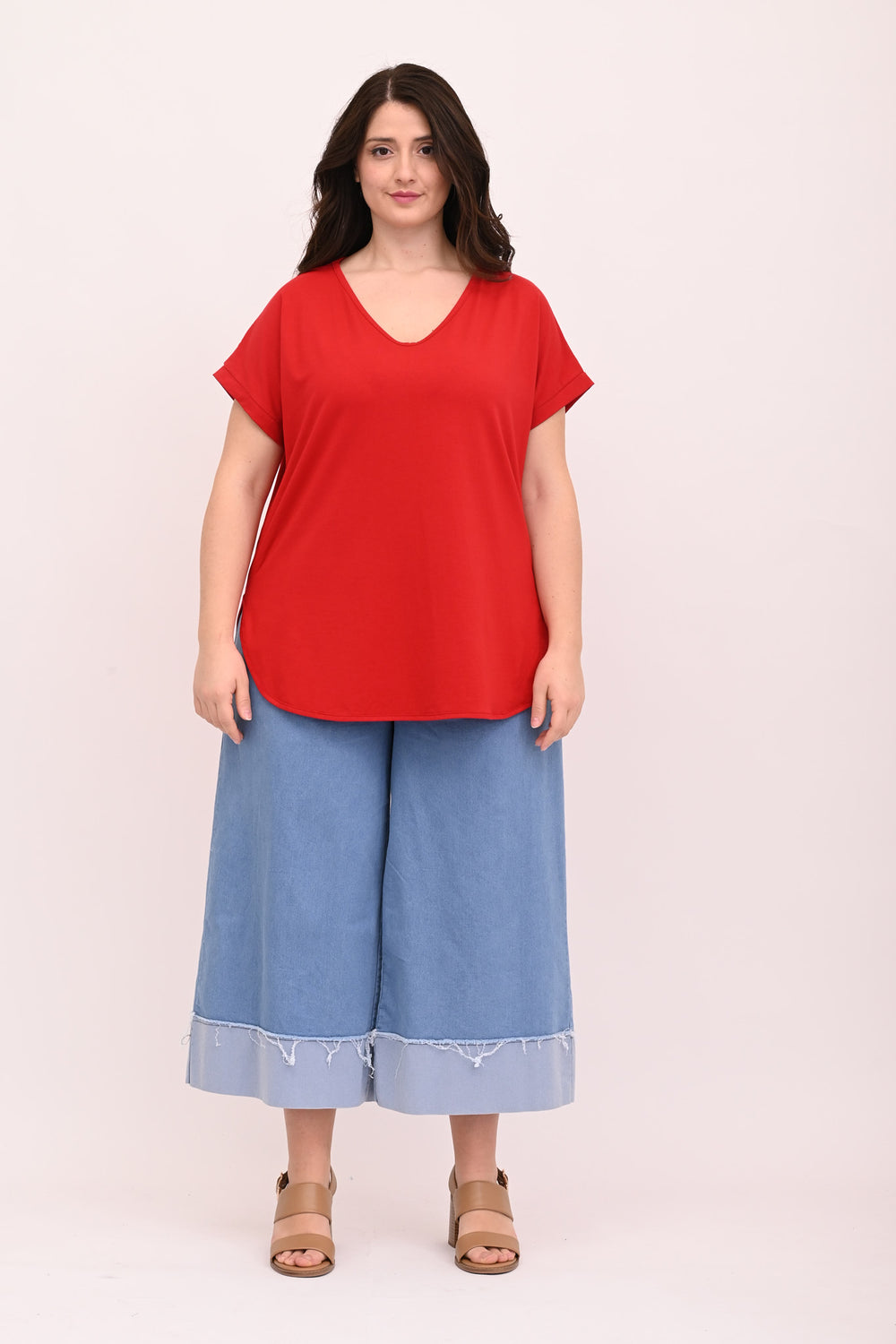 T-shirt V stondata - Rosso