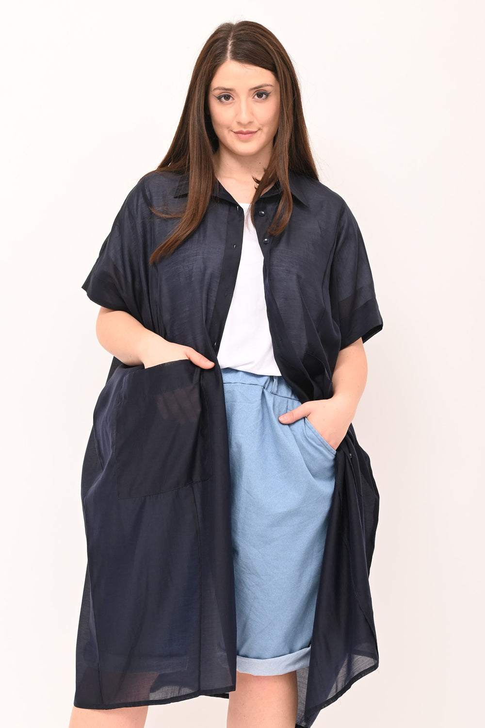 Oversized Shirt with Pockets - Blue