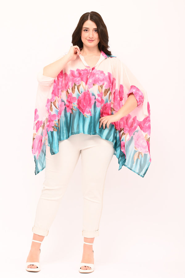 Camicia over fiori - Fucsia
