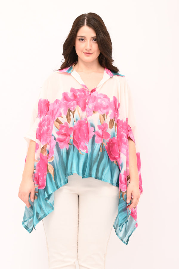 Camicia over fiori - Fucsia