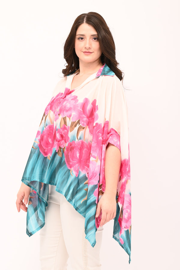 Camicia over fiori - Fucsia