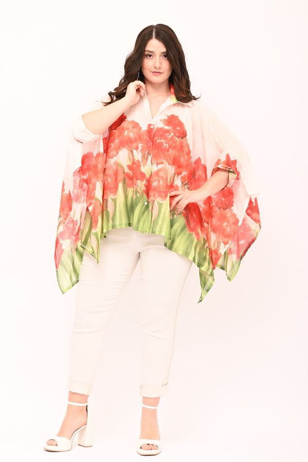 Camicia over fiori - Arancio