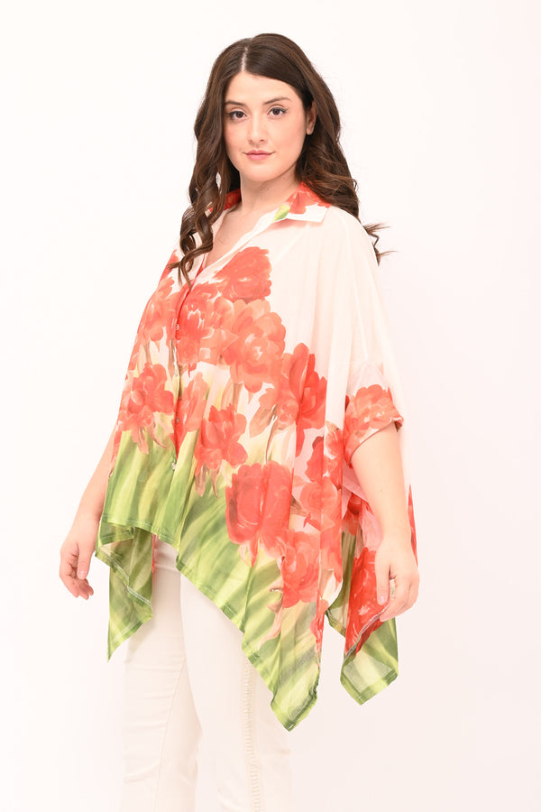 Camicia over fiori - Arancio