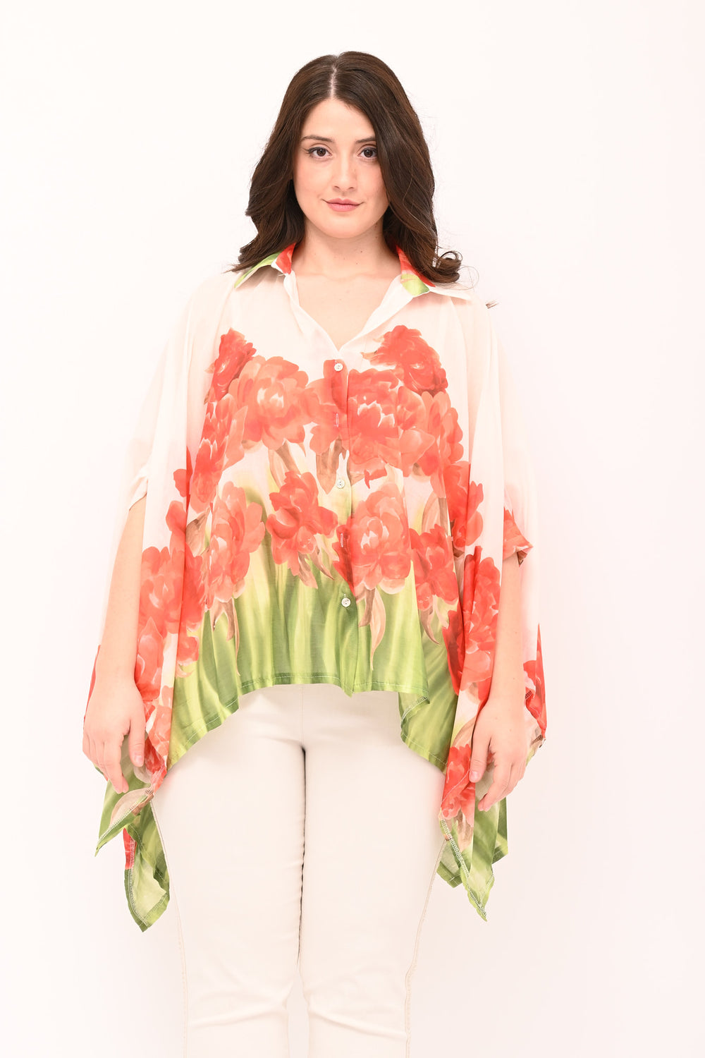 Oversized floral shirt - ORANGE