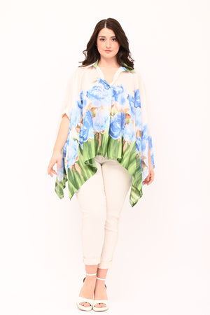 Camicia over fiori - Celeste