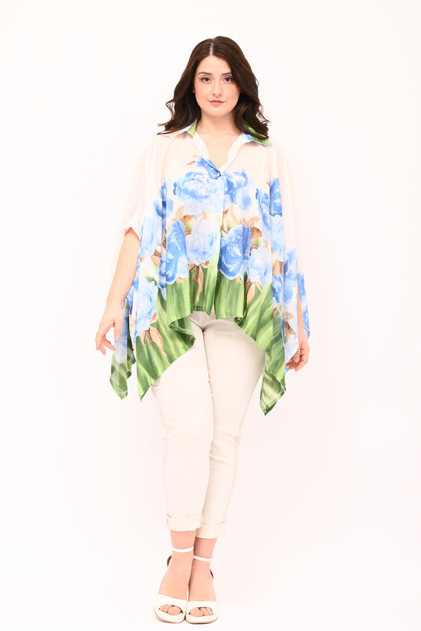 Camicia over fiori - Celeste