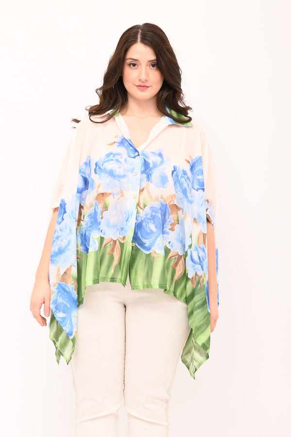 Camicia over fiori - Celeste
