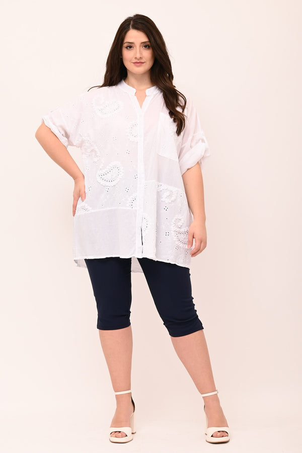 Camicia coreana sangallo - Bianco