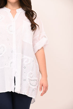 Camicia coreana sangallo - Bianco