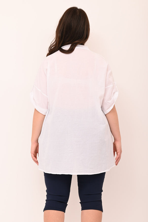 Camicia coreana sangallo - Bianco