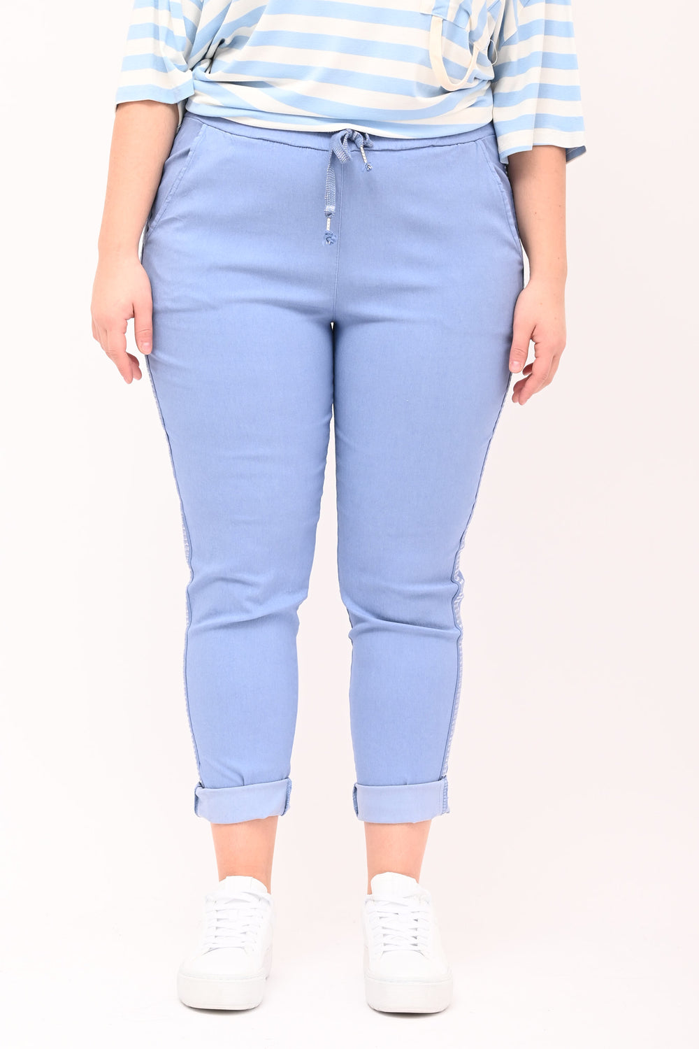 Bengaline trousers with lurex band - Powder