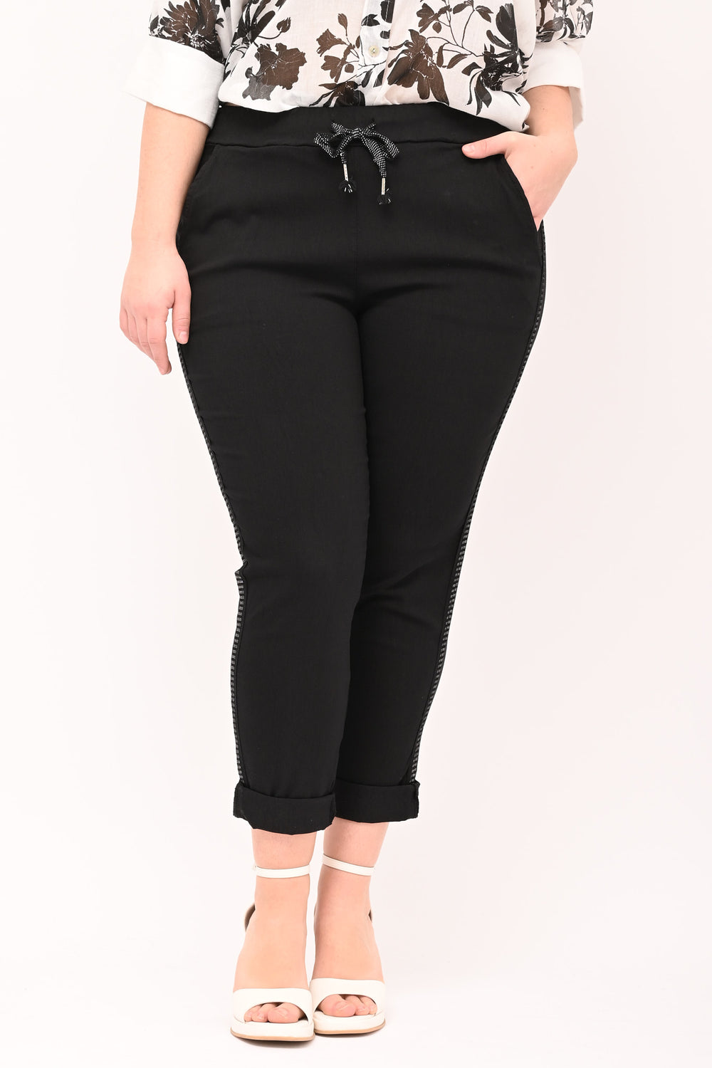 Bengaline trousers with lurex band - Black