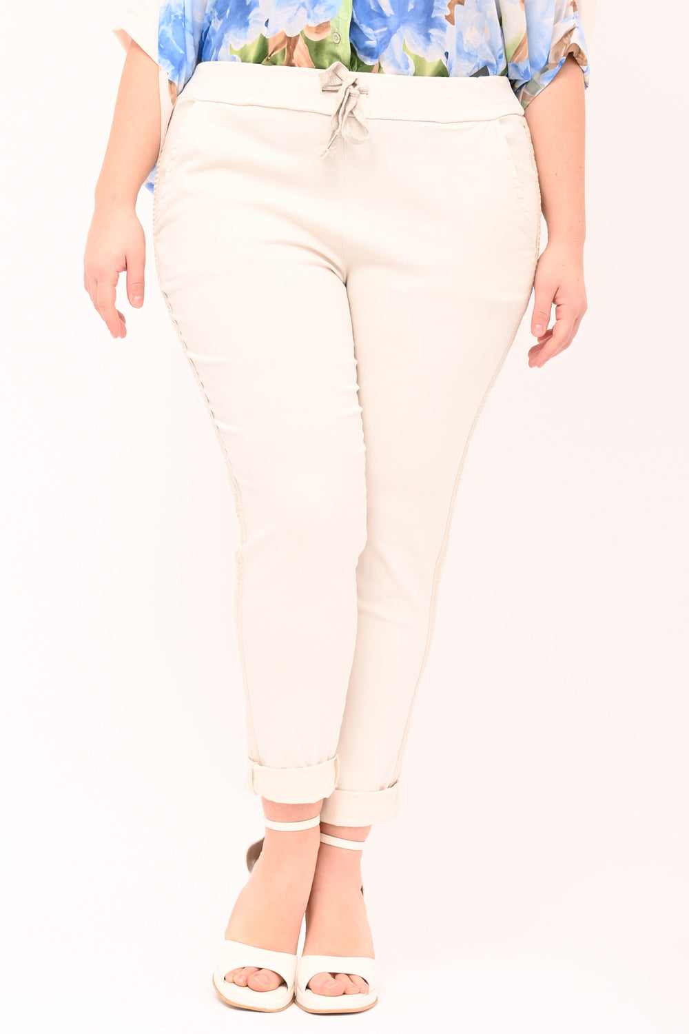 Lurex stripe bengaline trousers - Nude