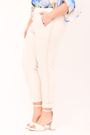 Pantalone bengalina banda lurex - Nude