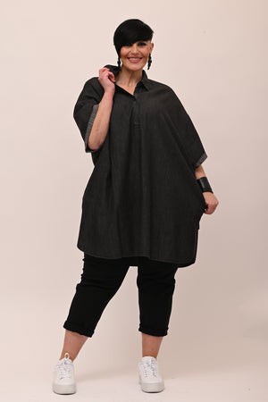 Maxi jeans shirt pockets - BLACK