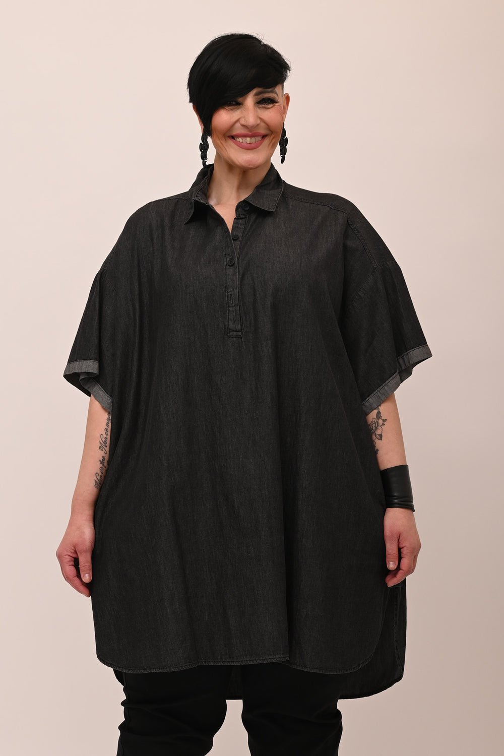 Maxi jeans shirt pockets - BLACK