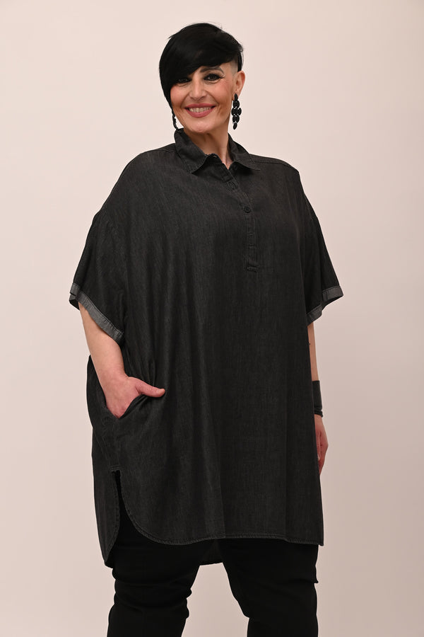 Maxi jeans shirt pockets - BLACK