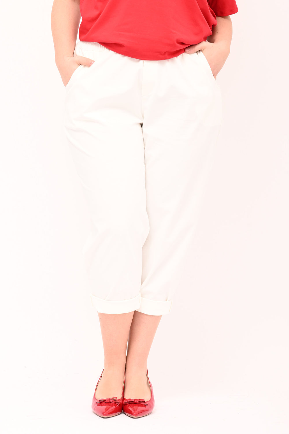 Elastic Milanese Stitch Trousers - White