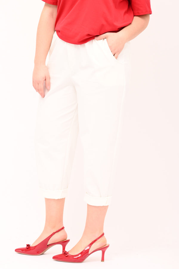 Elastic Milanese Stitch Trousers - White