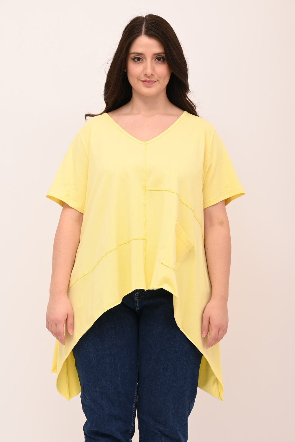 Asymmetrical raw hem sweater - Lemon
