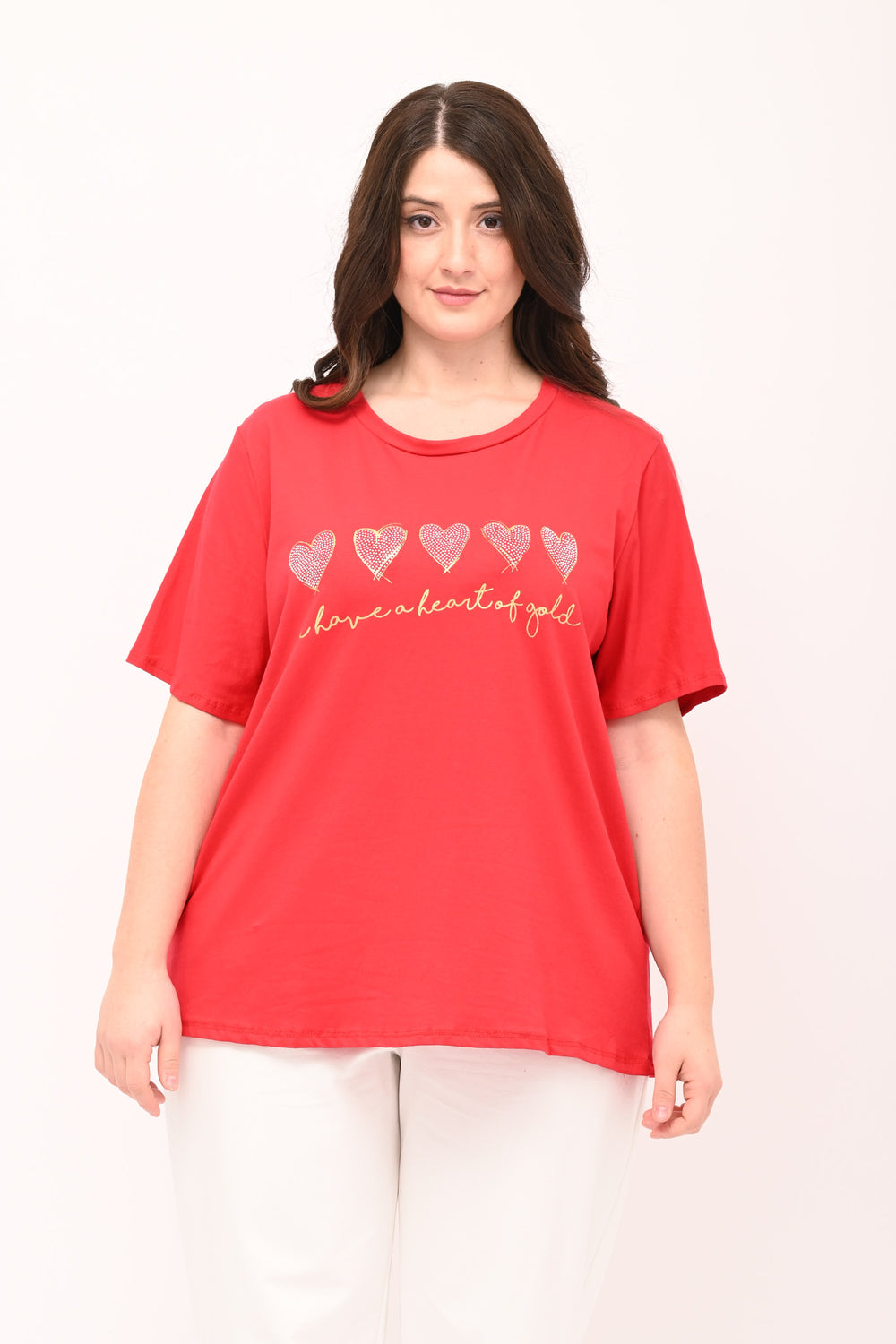 Rhinestone Hearts T-Shirt - Red