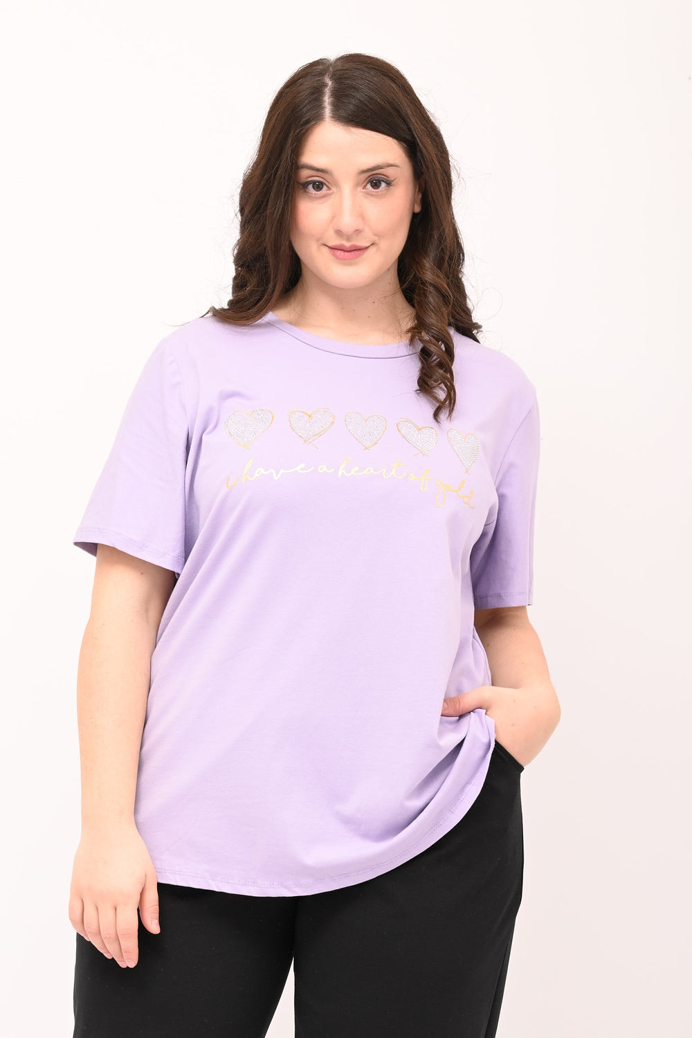 Rhinestone Hearts T-Shirt - Lilac